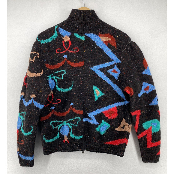 WARM & WONDERFUL Cardigan S Wool Hand Knit Speckled Button Up Black VTG England - Picture 4 of 16